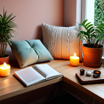 **Image Prompt:** *Cozy workspace corner with soft cushions, small plants, and aromatherapy candles, representing a peaceful retreat within a home office, emphasizing relaxation and well-being.*